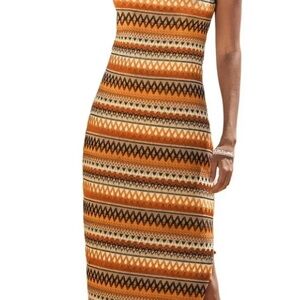 Orange Patterned Sleeveless Dress